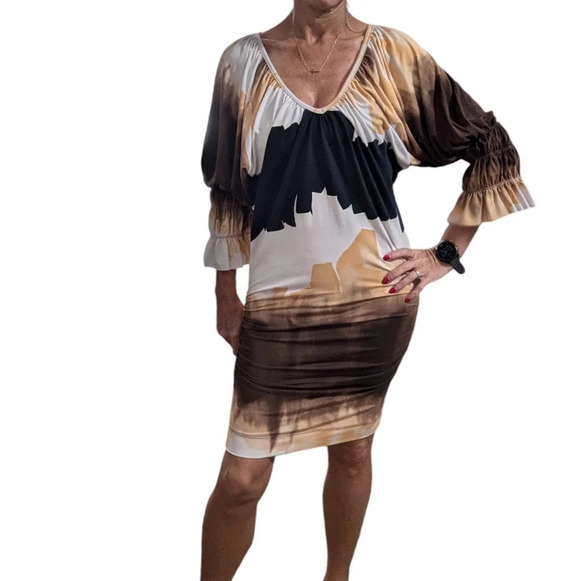 Tart Dresses & Skirts - Tart Collections Tie Dye Print Dress Small Micro Modal Batwing Sleeve Boho NWT